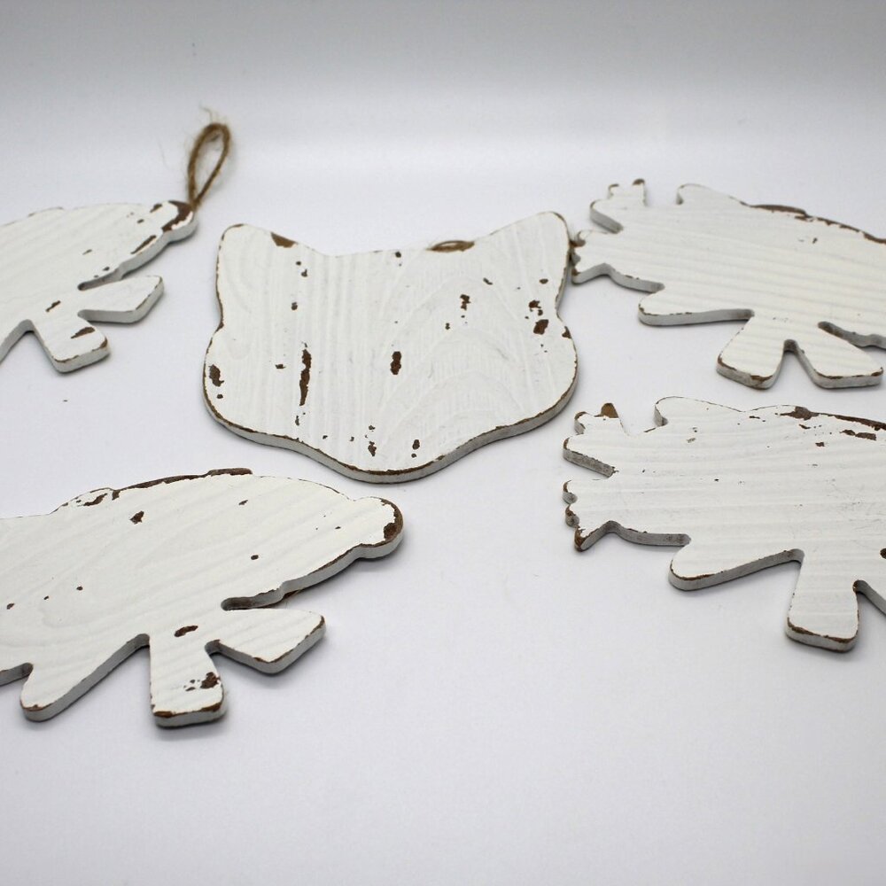 Lot of 5 Mixed ArtMinds DIY Wood Hanging Christmas Ornaments Chipped White Paint